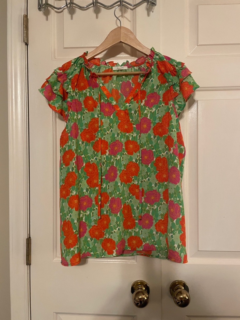PLEIONE M Bright Floral Ruffle Sleeve Blouse Resort Wear & boho lightweight - Picture 6 of 6